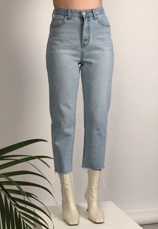 LIGHT BLUE SLIT BOYFRIEND JEANS - 770