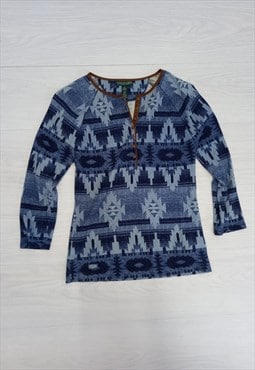 00s Ralph Lauren Aztec Print Top Blue 