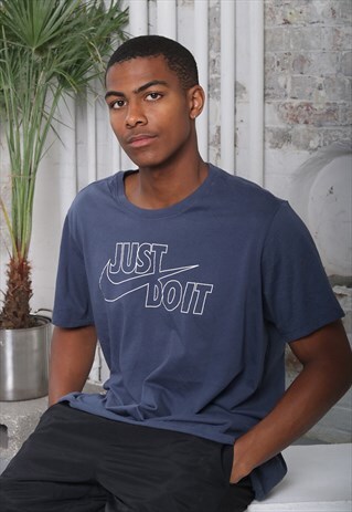 VINTAGE NIKE JUST DO IT BIG LOGO T-SHIRT NAVY BLUE