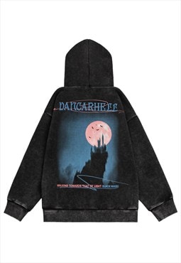 Grunge hoodie vintage wash pullover old punk jumper in black