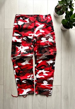 Camo Cargo Red Streetwear Pants Workwear