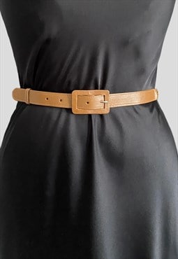 70's Brown Leather Gold Chain Slim Ladies Vintage Belt