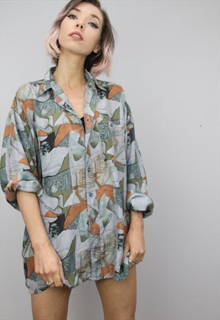 VINTAGE 80S/90S OVERSIZED PATTERNED SILK SHIRT