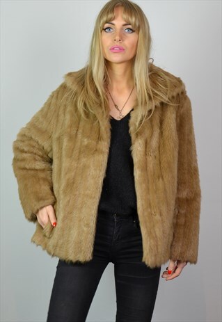 VINTAGE 60S LIGHT BROWN / BLONDE FAUX FUR CROPPED JACKET