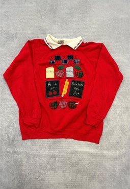 Vintage Sweatshirt Embroidered Teacher Patterned Jumper