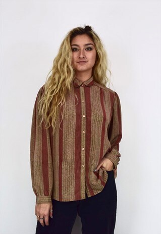 VINTAGE 90'S BURNT ORANGE & BROWN PATTERNED BUTTON UP SHIRT