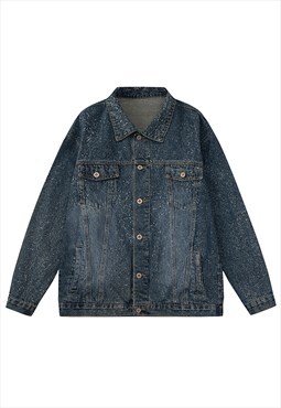 Vintage wash denim jacket paint splatter jean bomber in blue