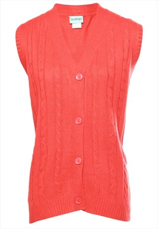 VINTAGE RED CABLE KNIT SWEATER VEST - L