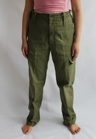 Y2K VINTAGE KHAKI CARGO ARMY HIGH WAIST TROUSERS