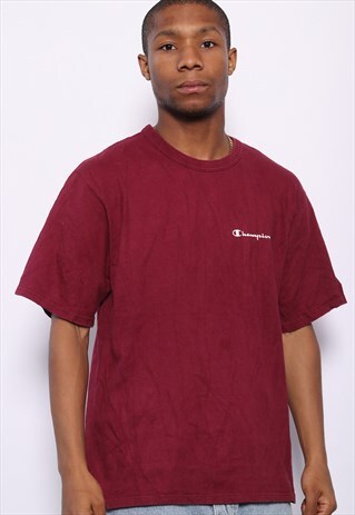 VINTAGE CHAMPION CHEST SPELL OUT LOGO T-SHIRT RED