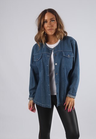 VINTAGE FITTED DENIM JACKET SHIRT STYLE UK 16 XL (HH4T)
