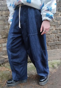 Extra wide denim overalls loose fit reworked jeans in blue