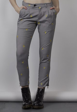 VINTAGE 90'S HOUNDSTOOTH SKULL PRINT TROUSERS