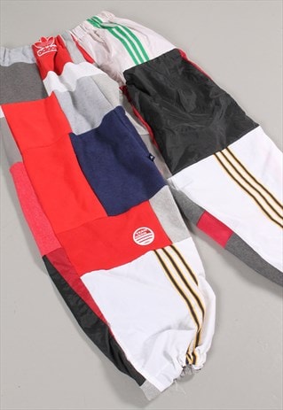 REWORKED VINTAGE ADIDAS PATCHWORK JOGGERS IN RED LARGE