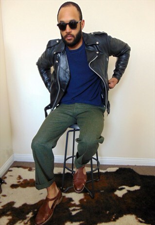 80S 90S CLASSIC LUXURY LINED BLACK LEATHER MOTORCYCLE JACKET
