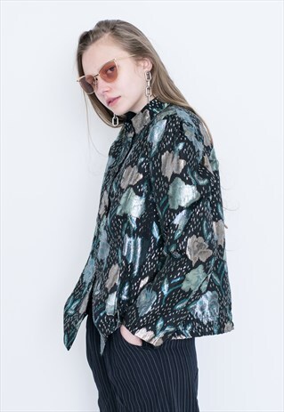 VINTAGE MULTI COLOUR FLORAL PRINT PATTERNED RETRO JACKET