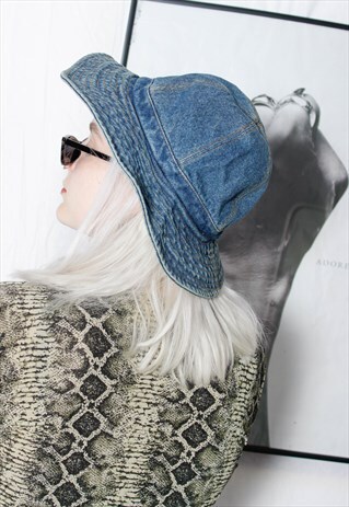 90S GRUNGE Y2K BOHO SUMMER WASHED BLUE DENIM BUCKET HAT