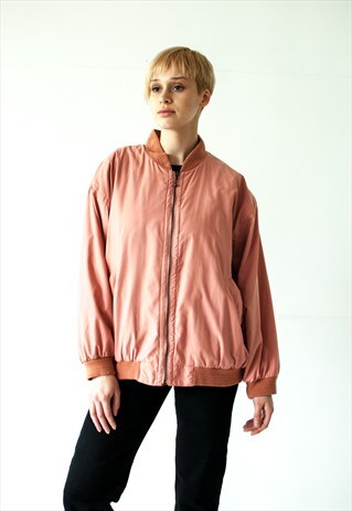 VINTAGE RETRO PINK SILK BOMBER JACKET