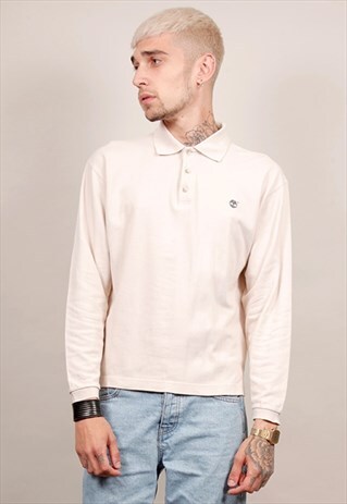 VINTAGE 90'S TIMBERLAND BEIGE LONG-SLEEVE POLO T-SHIRT
