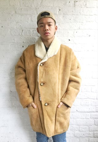SHEARLING/SHEEPSKIN COAT WITH FLEECE LINING (1990'S/BROWN)