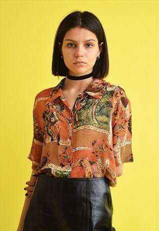 90'S RETRO VINTAGE ARTISTIC SAFARI PRINT OVERSIZED SHIRT TOP