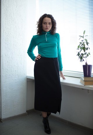VINTAGE 90'S BLACK HIGH WAISTED MIDI SKIRT