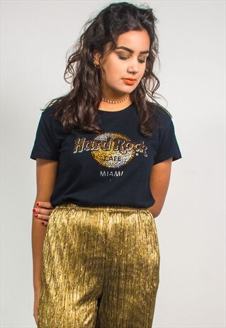 VINTAGE 90'S HARD ROCK CAFE BLACK MIAMI RHINESTONE T-SHIRT