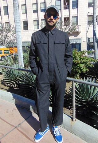 90S GERMAN SURPLUS ARMY BLACK CROPPED JUMPSUIT MEDIUM