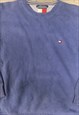 VINTAGE TOMMY HILFIGER KNITTED JUMPER BLUE SWEATER WITH LOGO