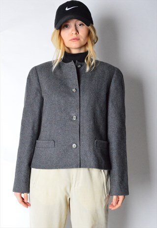 VINTAGE 80S GREY MINIMALIST WOOL BLEND JACKET