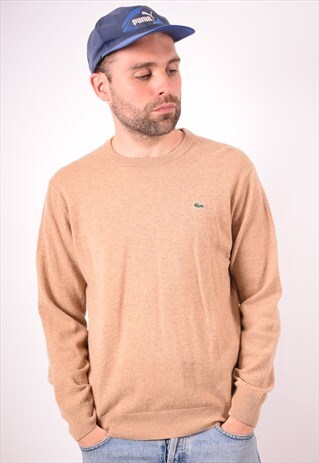 LACOSTE MENS VINTAGE JUMPER SWEATER MEDIUM BROWN 90S