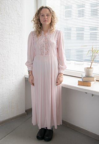 VINTAGE 70'S PASTEL PINK LONG SLEEVED NIGHT GOWN