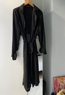 Zara black lace long dressing gown 