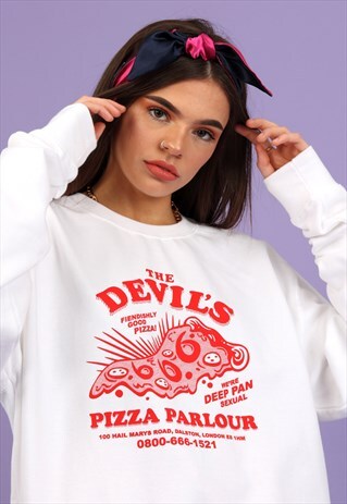 SWEATSHIRT IN WHITE WITH RED PIZZA GRAPHIC PRINT