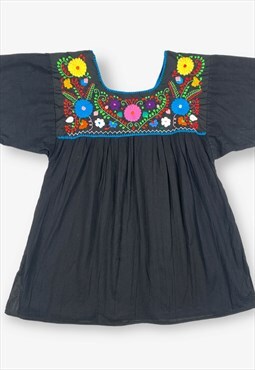 Vintage embroidered smock top black large BV16665