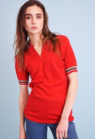 CUTE 70'S RETRO MINIMALIST RED BLOUSE TOP