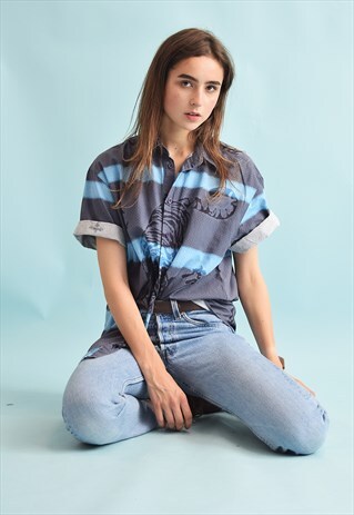 90'S RETRO FESTIVAL ANIMAL PRINT OVERSIZED DADS BLOUSE TOP