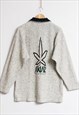 80S VINTAGE MEN COLLARED GREY SWEATSHIRT JUMPER SIZE M 19048