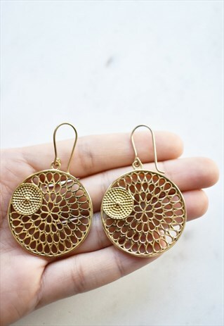 STATEMENT GOLD EARRINGS IN BRASS MANDALA DESIGN