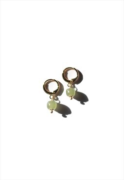 Small hoop with green jade bead earrings