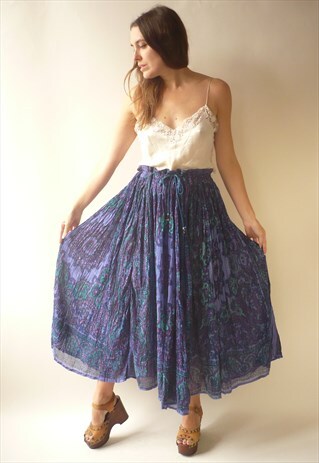 1980'S VINTAGE INDIAN HIPPIE COTTON GAUZE PURPLE MAXI SKIRT