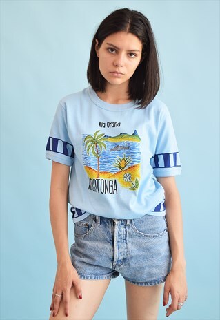 90'S RETRO NOVELTY TRAVEL PRINT T-SHIRT TOP TEE