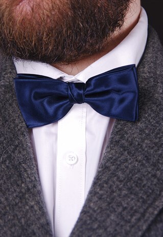 VINTAGE BLUE SATIN BOW TIE