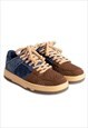 Denim sneakers chunky sole shoes jean trainers in blue brown