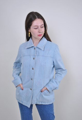 VINTAGE DENIM BLAZER, 90S WOMEN BOHO JEANS JACKET