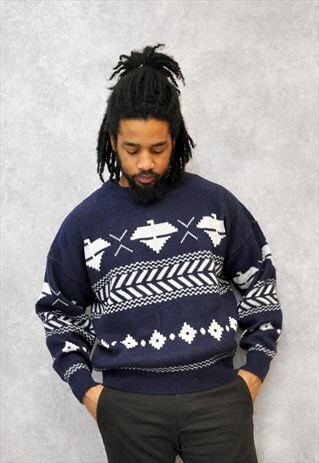 BLUE AND WHITE NORDIC CHRISTMAS KNIT JUMPER