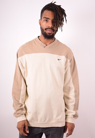 NIKE MENS VINTAGE SWEATSHIRT JUMPER LARGE BEIGE 90S