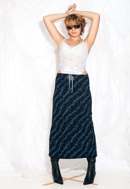 Vintage 90s Maxi Skirt in Whimsigoth Blue with Satin Bow