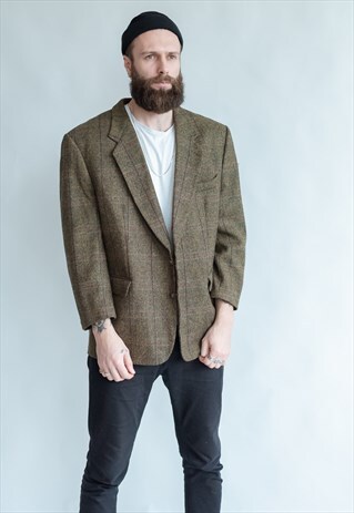 VINTAGE 70S BOHO BLAZER IN CHECKERED MOSS