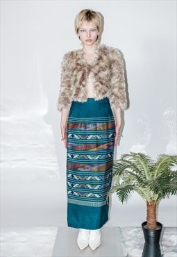 Vintage Y2K traditional abstract maxi skirt in dark teal